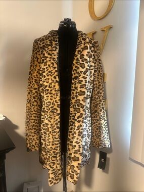 Andrew Marc Leopard Print Teddy Coat in Tan and Black